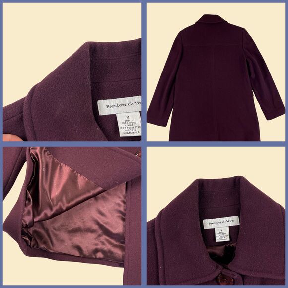 90s/Y2K wool purple trench coat, size M vintage womens jacket by Preston & Yorke - Picture 4 of 9